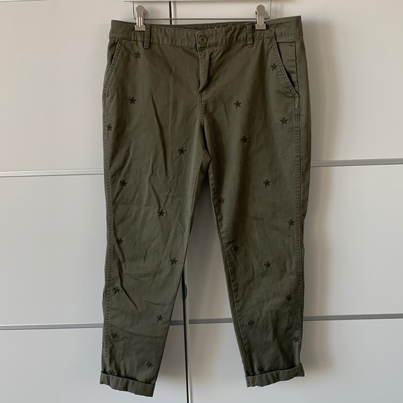 Fun Khaki Green Pants with Embroidered Stars!!! - Picture 2 of 12